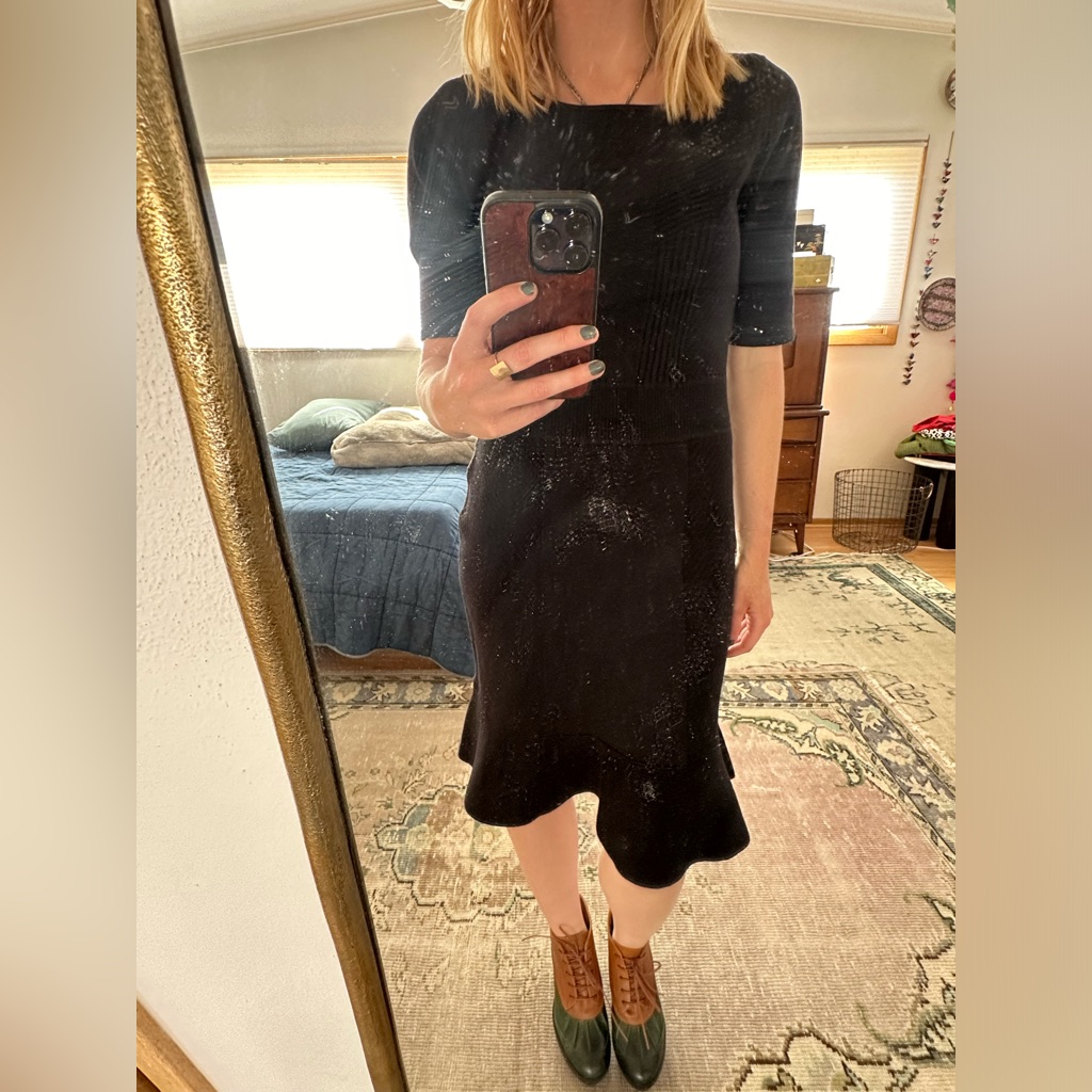 Ann Taylor Ribbed Stretchy Black Dress